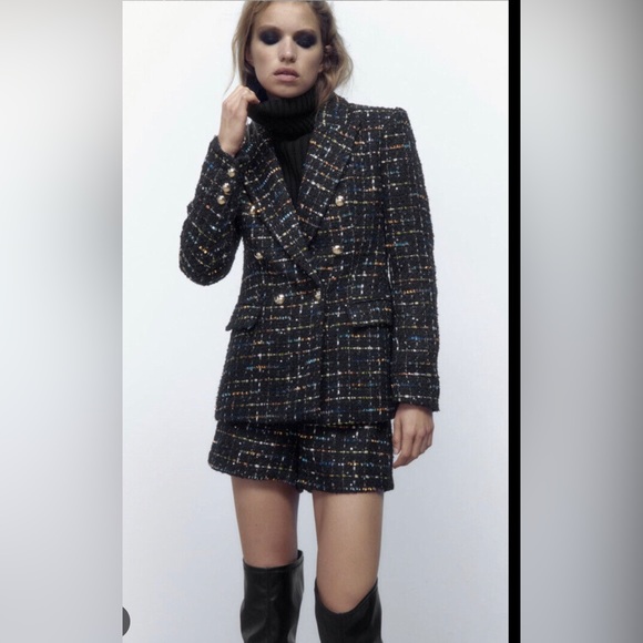 ZARA textured double breasted blazer size XS - Picture 3 of 11